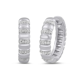 1/10 CT. T.W. Diamond Alternating Bar Hoop Earrings in 10K White Gold