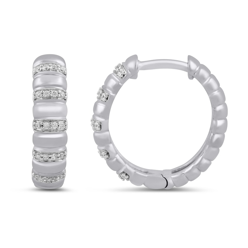 Main Image 2 of 1/10 CT. T.W. Diamond Alternating Bar Hoop Earrings in 10K White Gold