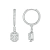 Thumbnail Image 1 of 1/2 CT. T.W. Emerald-Shaped Multi-Diamond Frame Drop Huggie Hoop Earrings in 10K White Gold