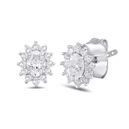 1/2 CT. T.W. Oval Diamond Sunburst Frame Stud Earrings in 10K White Gold