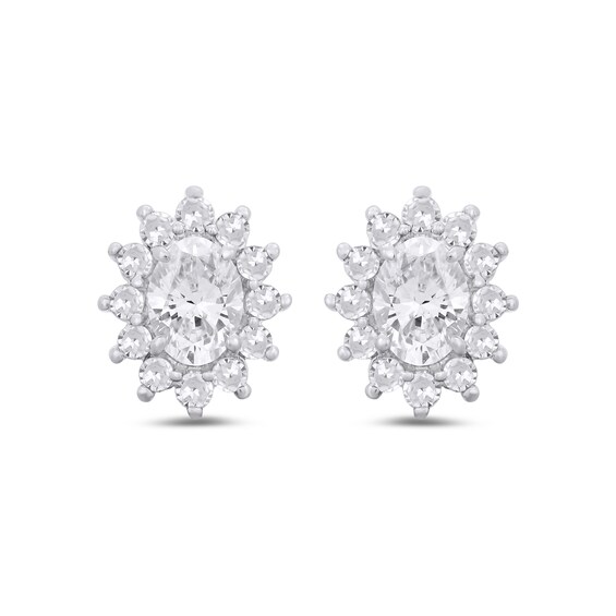 1/2 CT. T.w. Oval Diamond Sunburst Frame Stud Earrings in 10K White Gold