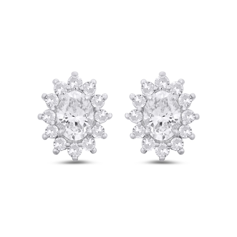 Main Image 3 of 1/2 CT. T.W. Oval Diamond Sunburst Frame Stud Earrings in 10K White Gold