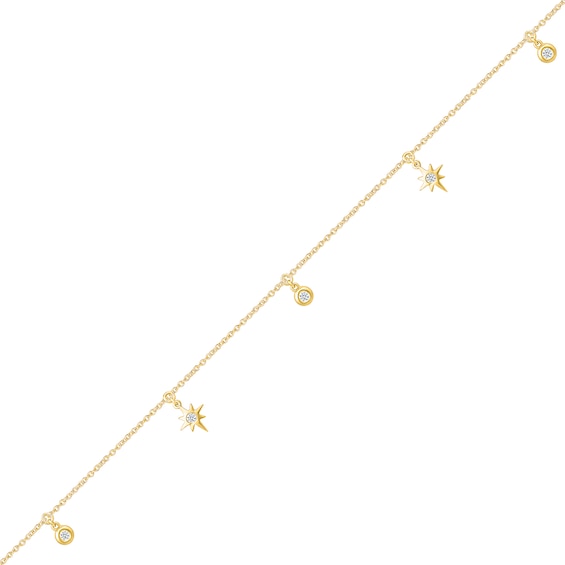 1/15 CT. T.w. Diamond Star Dangle Station Anklet in 10K Gold - 10â