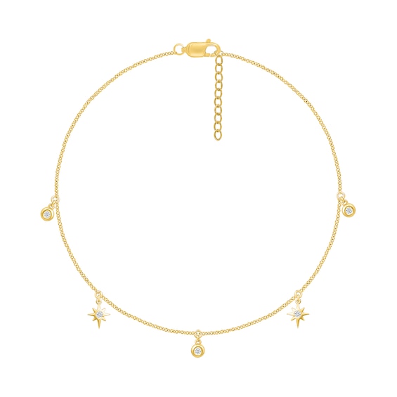 1/15 CT. T.w. Diamond Star Dangle Station Anklet in 10K Gold - 10â