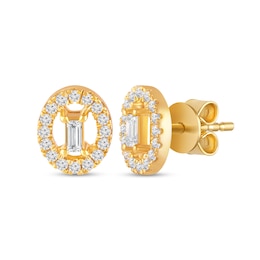 1/4 CT. T.W. Baguette Diamond Open Oval-Shaped Frame Stud Earrings in 10K Gold