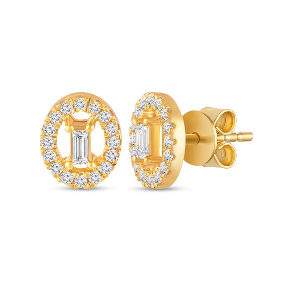 1/4 CT. T.w. Baguette Diamond Open Oval-Shaped Frame Stud Earrings in 10K Gold