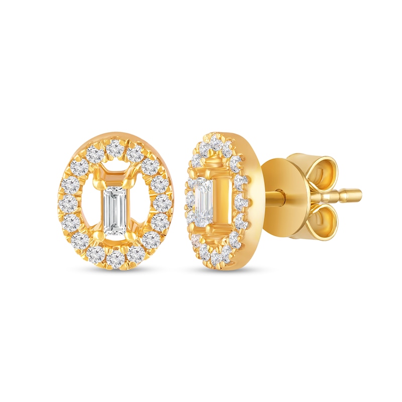 Main Image 1 of 1/4 CT. T.W. Baguette Diamond Open Oval-Shaped Frame Stud Earrings in 10K Gold