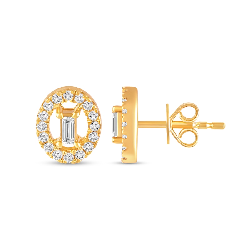 Main Image 2 of 1/4 CT. T.W. Baguette Diamond Open Oval-Shaped Frame Stud Earrings in 10K Gold