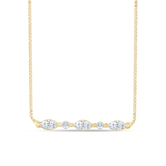 1/5 CT. T.w. Marquise-Cut and Round Certified Lab-Grown Diamond Bar Necklace in 14K Gold (F/Si2) - 18.25"