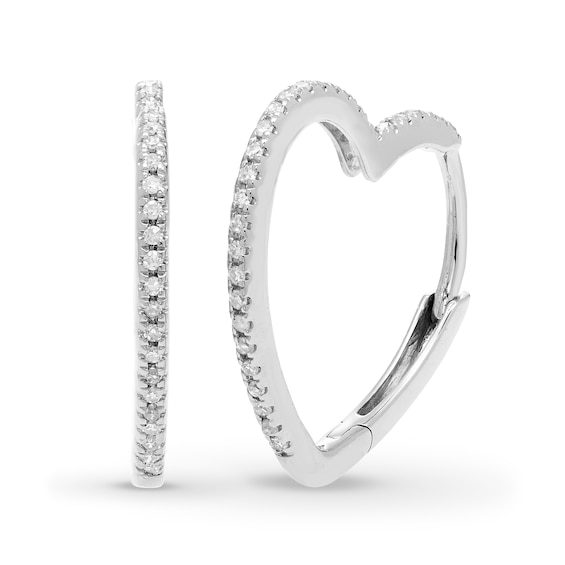 1/10 CT. T.w. Diamond Heart-Shaped Hoop Earrings in 10K White Gold