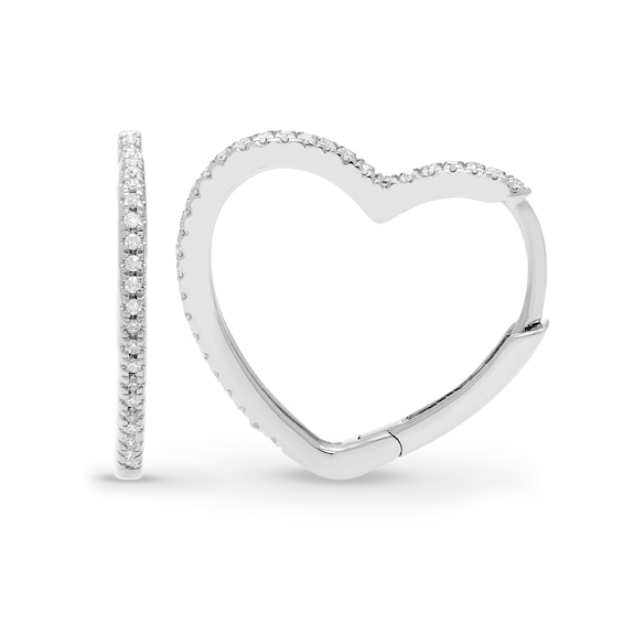 1/10 CT. T.w. Diamond Heart-Shaped Hoop Earrings in 10K White Gold