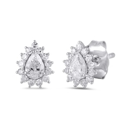 1/2 CT. T.W. Pear-Shaped Diamond Sunburst Frame Stud Earrings in 10K White Gold