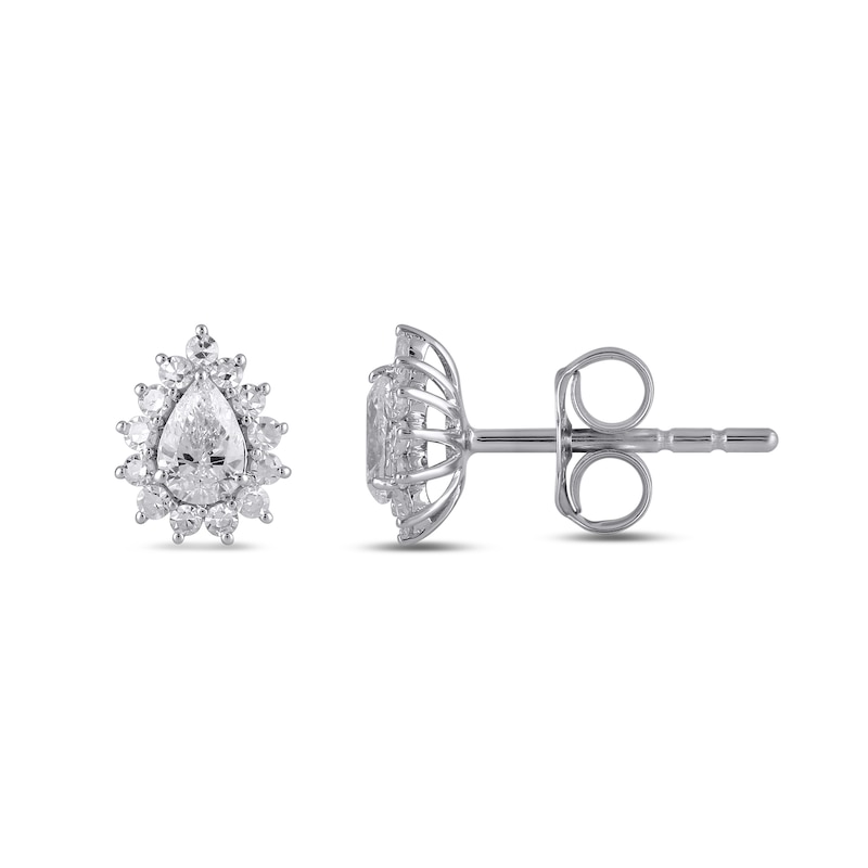 Main Image 2 of 1/2 CT. T.W. Pear-Shaped Diamond Sunburst Frame Stud Earrings in 10K White Gold