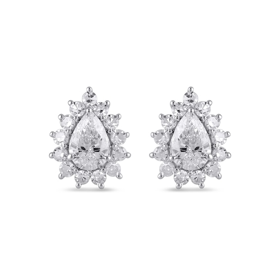 1/2 CT. T.w. Pear-Shaped Diamond Sunburst Frame Stud Earrings in 10K White Gold