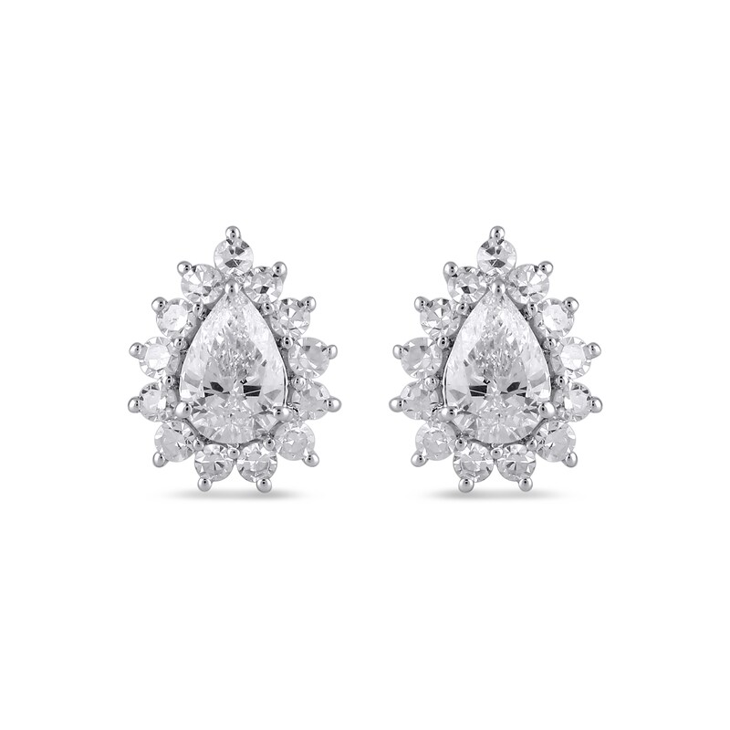 Main Image 3 of 1/2 CT. T.W. Pear-Shaped Diamond Sunburst Frame Stud Earrings in 10K White Gold