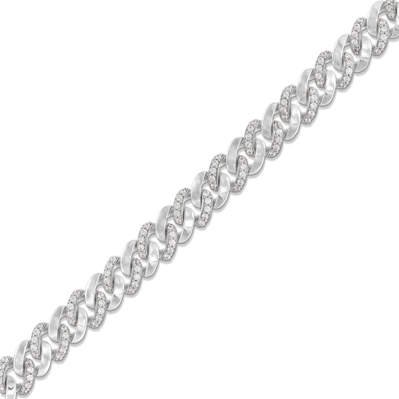 1 CT. T.w. Diamond and Polished Alternating Cuban Curb Chain Bracelet in 10K White Gold - 7.25"