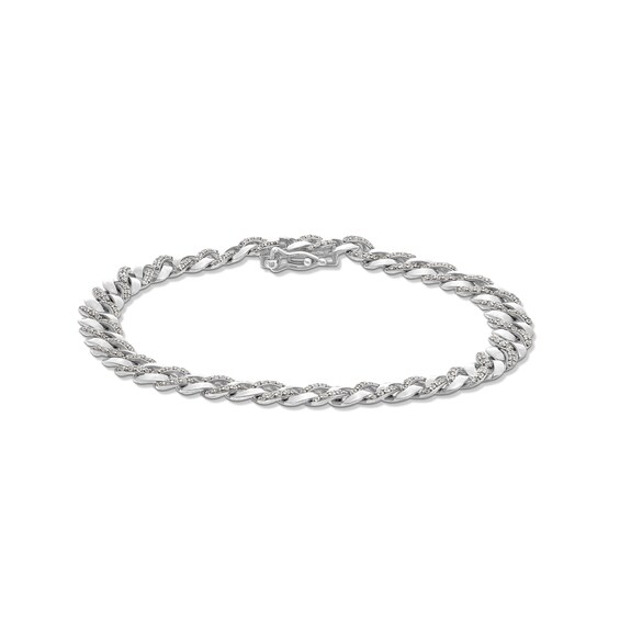 1 CT. T.w. Diamond and Polished Alternating Cuban Curb Chain Bracelet in 10K White Gold - 7.25"