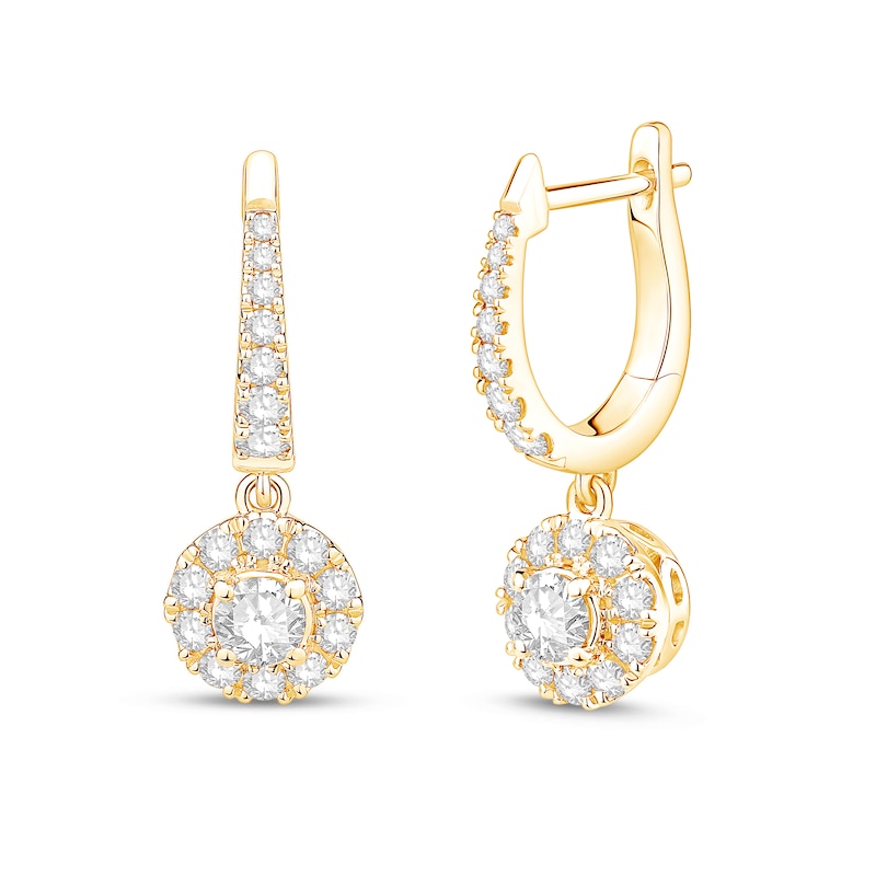 Main Image 1 of 1 CT. T.W. Diamond Frame Dangle Hoop Earrings in 10K Gold