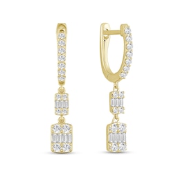 1/2 CT. T.W. Emerald-Shaped Multi-Diamond Double Drop Earrings in 10K Gold