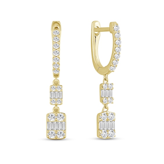 1/2 CT. T.w. Emerald-Shaped Multi-Diamond Double Drop Earrings in 10K Gold