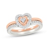 Thumbnail Image 1 of 1/4 CT. T.W. Multi-Diamond Two-in-One Heart Ring Set in Sterling Silver and 10K Rose Gold