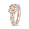 Thumbnail Image 2 of 1/4 CT. T.W. Multi-Diamond Two-in-One Heart Ring Set in Sterling Silver and 10K Rose Gold