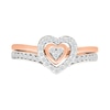 Thumbnail Image 3 of 1/4 CT. T.W. Multi-Diamond Two-in-One Heart Ring Set in Sterling Silver and 10K Rose Gold