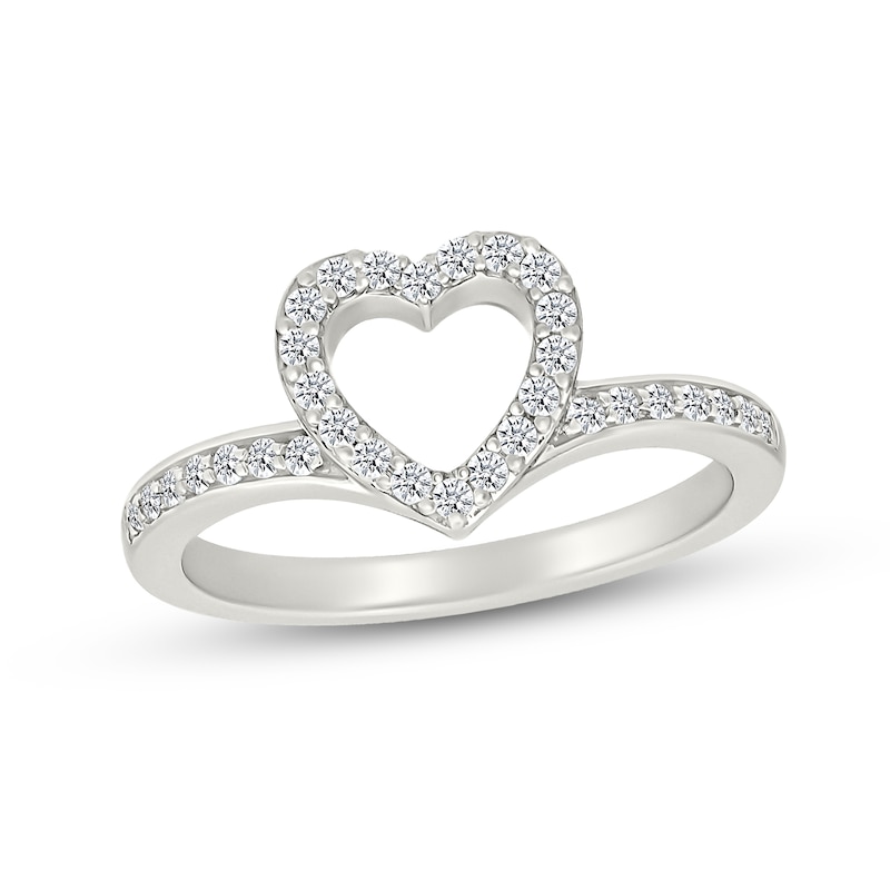 Main Image 4 of 1/4 CT. T.W. Multi-Diamond Two-in-One Heart Ring Set in Sterling Silver and 10K Rose Gold