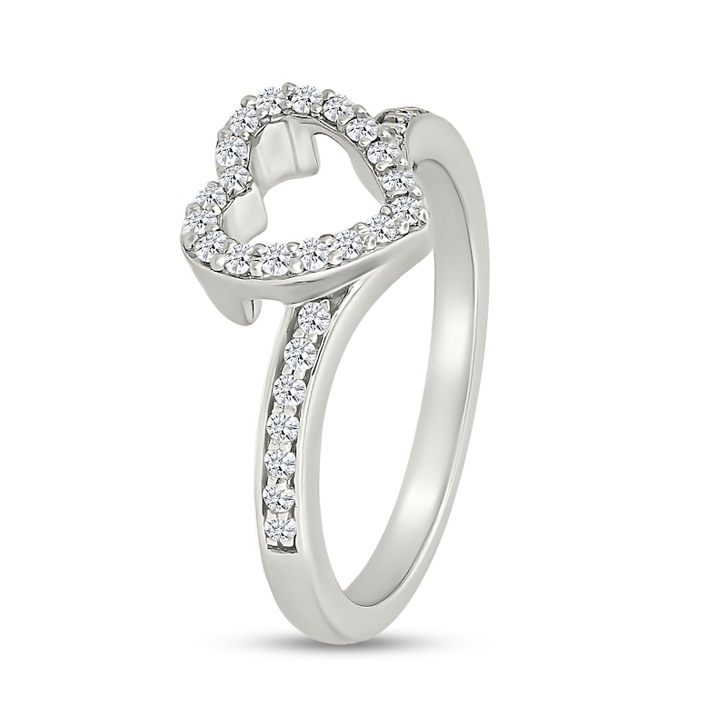 Main Image 5 of 1/4 CT. T.W. Multi-Diamond Two-in-One Heart Ring Set in Sterling Silver and 10K Rose Gold