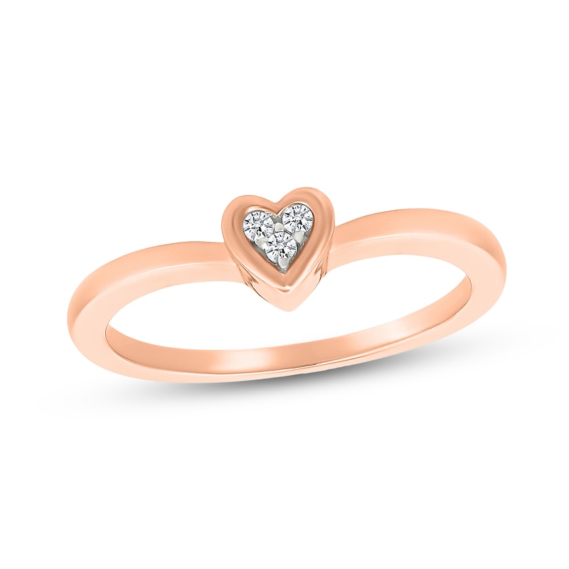 Main Image 7 of 1/4 CT. T.W. Multi-Diamond Two-in-One Heart Ring Set in Sterling Silver and 10K Rose Gold