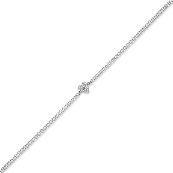 Diamond Accent Heart Double Chain Bracelet in 10K White Gold - 7.25"