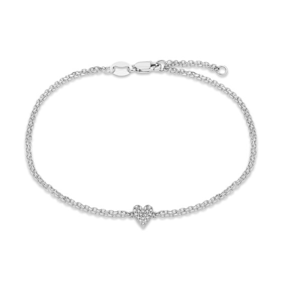 Diamond Accent Heart Double Chain Bracelet in 10K White Gold - 7.25"