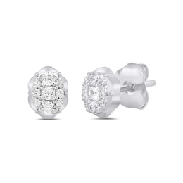 1/4 CT. T.W. Oval-Shaped Multi-Diamond Scallop Edge Stud Earrings in 10K White Gold