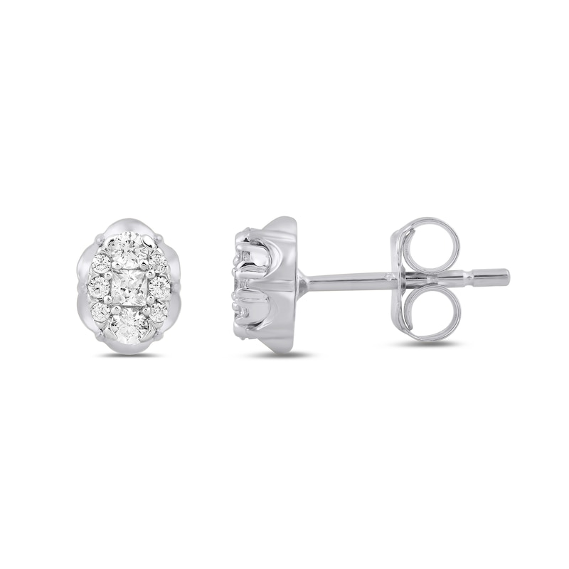 Main Image 2 of 1/4 CT. T.W. Oval-Shaped Multi-Diamond Scallop Edge Stud Earrings in 10K White Gold