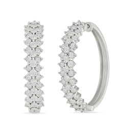 1 CT. T.W. Diamond Triple Row Hoop Earrings in Sterling Silver