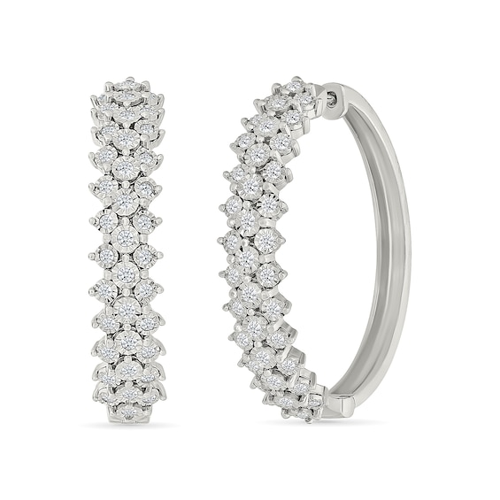 1 CT. T.w. Diamond Triple Row Hoop Earrings in Sterling Silver
