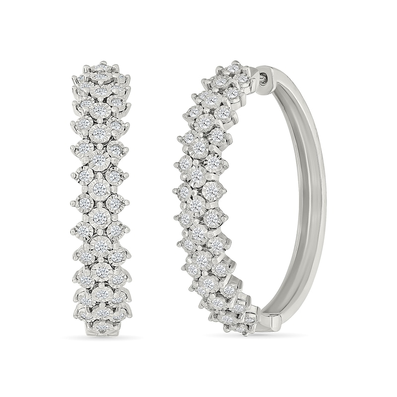 Main Image 1 of 1 CT. T.W. Diamond Triple Row Hoop Earrings in Sterling Silver