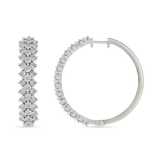 1 CT. T.w. Diamond Triple Row Hoop Earrings in Sterling Silver