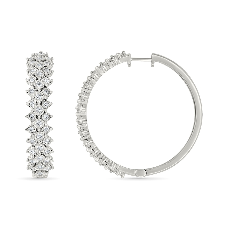 Main Image 2 of 1 CT. T.W. Diamond Triple Row Hoop Earrings in Sterling Silver