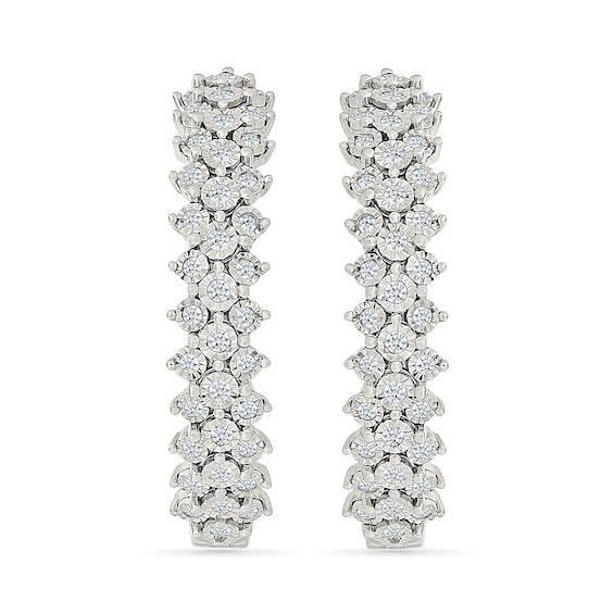 1 CT. T.w. Diamond Triple Row Hoop Earrings in Sterling Silver