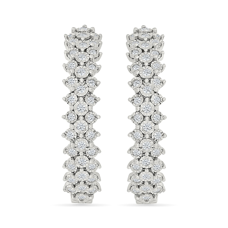 Main Image 3 of 1 CT. T.W. Diamond Triple Row Hoop Earrings in Sterling Silver