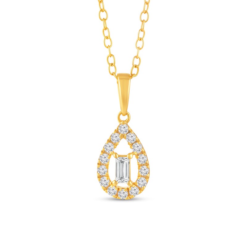 Main Image 1 of 1/4 CT. T.W. Baguette Diamond Open Teardrop-Shaped Frame Pendant in 10K Gold