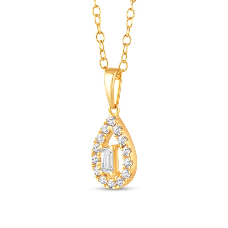 Main Image 2 of 1/4 CT. T.W. Baguette Diamond Open Teardrop-Shaped Frame Pendant in 10K Gold