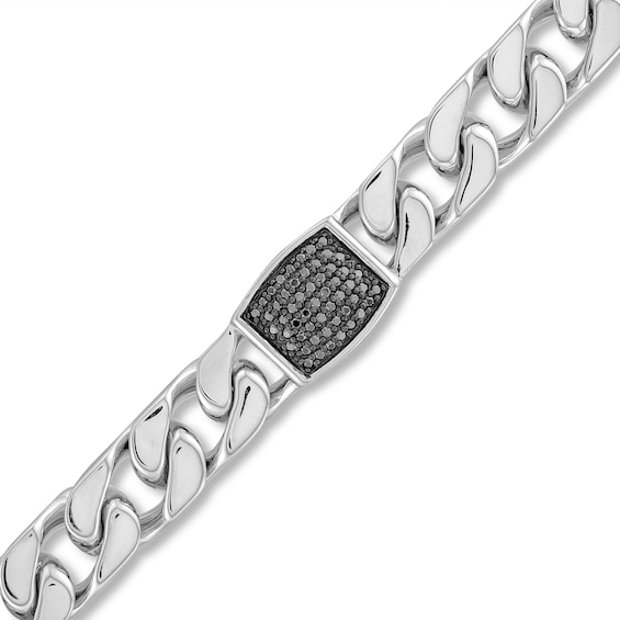 Vera Wang Men 3/4 CT. T.w. Black Diamond Station Curb Chain Bracelet in Sterling Silver - 8.5"