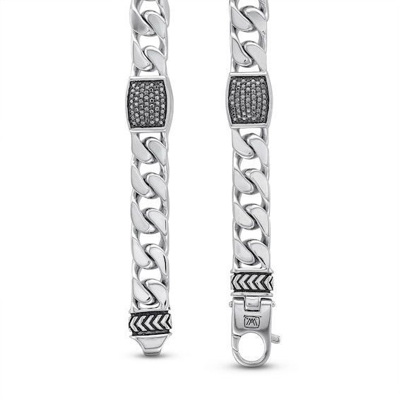 Vera Wang Men 3/4 CT. T.w. Black Diamond Station Curb Chain Bracelet in Sterling Silver - 8.5"
