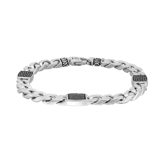 Vera Wang Men 3/4 CT. T.w. Black Diamond Station Curb Chain Bracelet in Sterling Silver - 8.5"