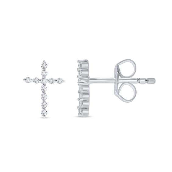 1/10 CT. T.w. Diamond Cross Stud Earrings in 10K White Gold