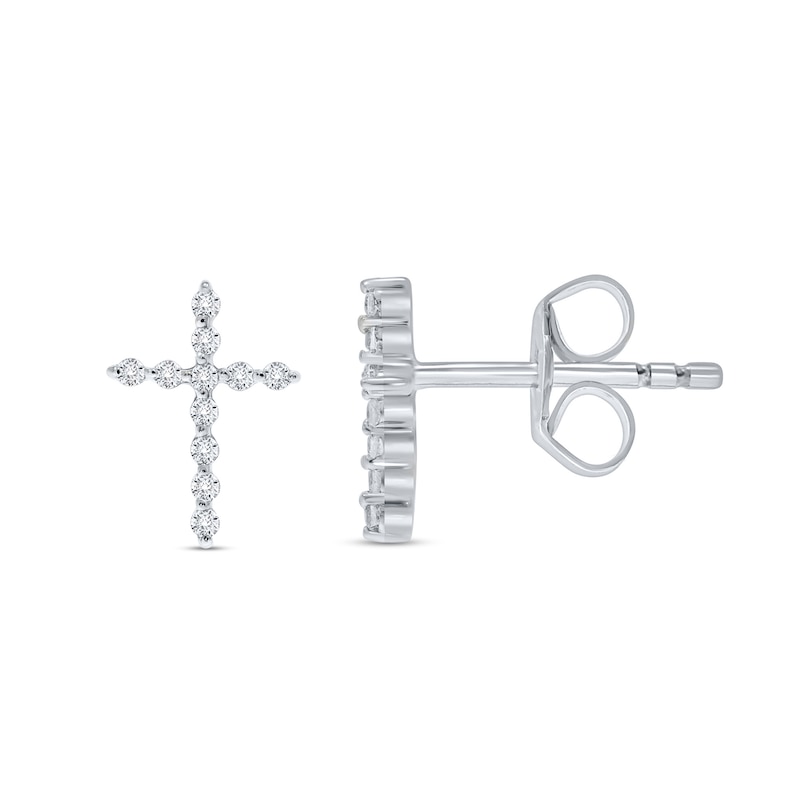 Main Image 1 of 1/10 CT. T.W. Diamond Cross Stud Earrings in 10K White Gold