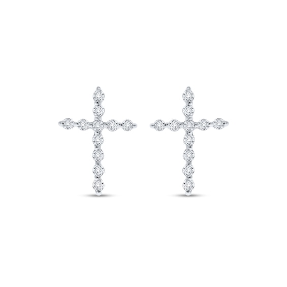 1/10 CT. T.w. Diamond Cross Stud Earrings in 10K White Gold