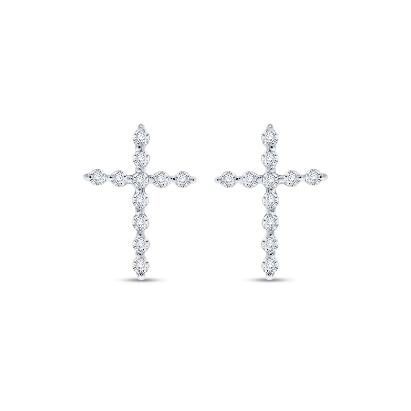 Main Image 2 of 1/10 CT. T.W. Diamond Cross Stud Earrings in 10K White Gold